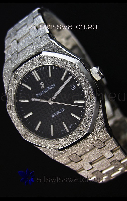 Audemars Piguet Royal Oak Frosted Self-Winding White Gold Black Dial 1:1 Mirror Replica Watch 