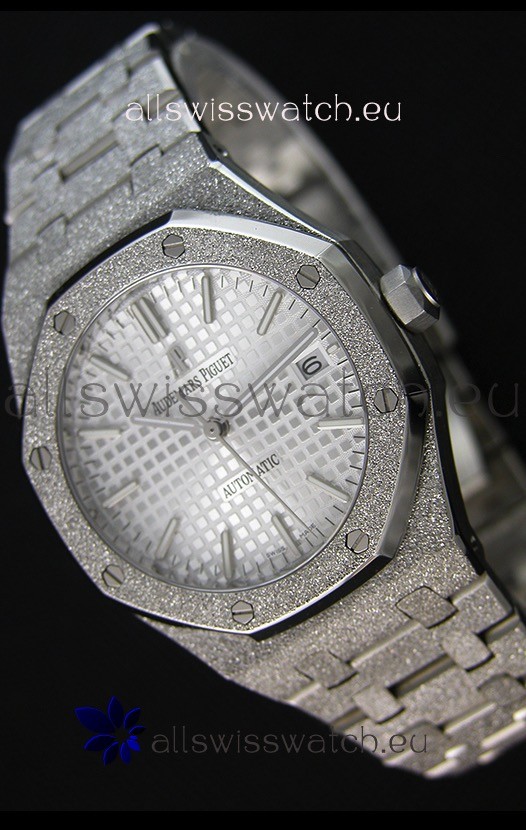 Audemars Piguet Royal Oak Frosted Self-Winding White Gold White Dial 1:1 Mirror Replica Watch 