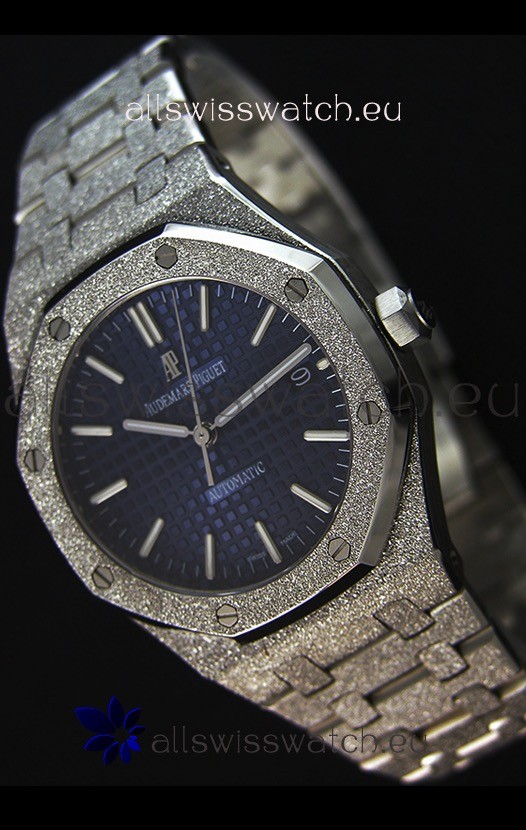 Audemars Piguet Royal Oak Frosted Self-Winding White Gold Blue Dial 1:1 Mirror Replica Watch 