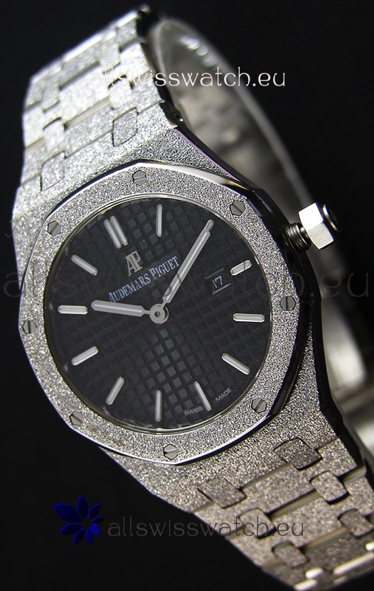 Audemars Piguet Royal Oak Frosted White Gold QUARTZ Watch Black Dial 33MM - 1:1 Mirror Replica 
