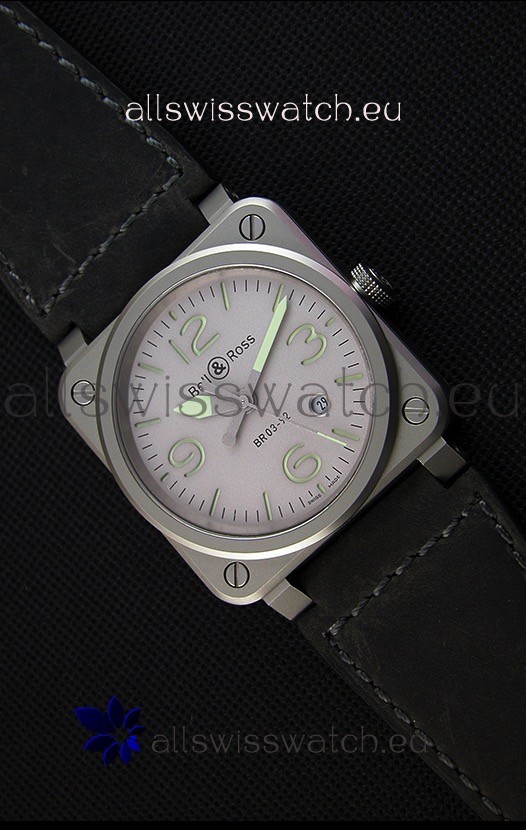 Bell & Ross BR03-92 Horolum Grey Dial Leather Strap Swiss Replica Watch 1:1 Mirror Replica