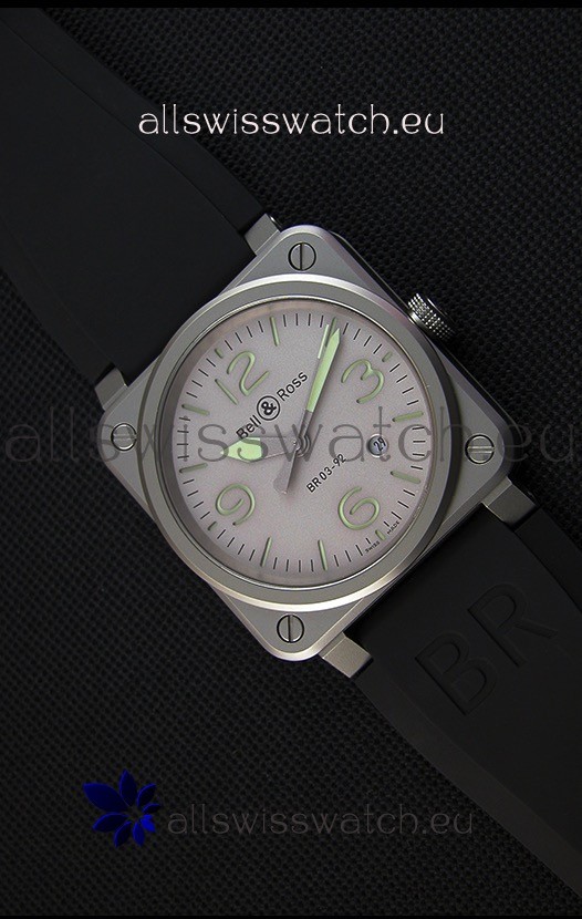 Bell & Ross BR03-92 Horolum Grey Dial Rubber Strap Swiss Replica Watch 1:1 Mirror Replica