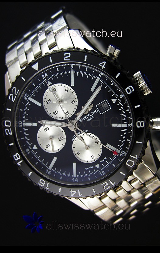 Breitling Chronoliner Steel-Black Steel Strap in Black Dial Swiss Replica Watch 