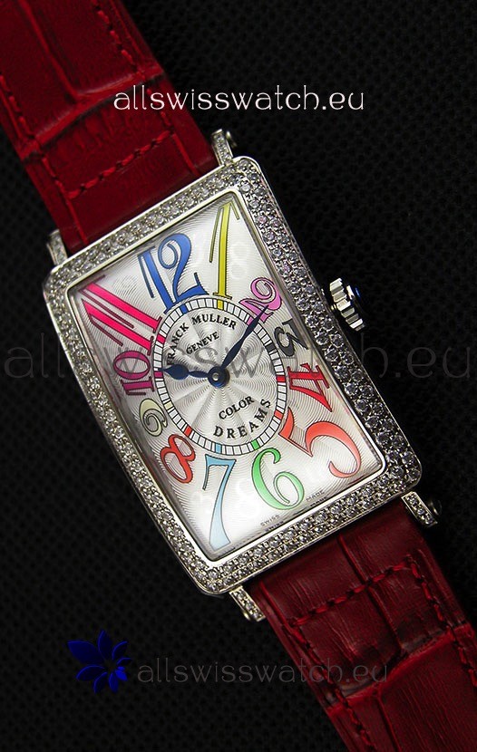 Franck Muller Long Island Color Dreams Ladies Swiss Replica Watch - Red Strap