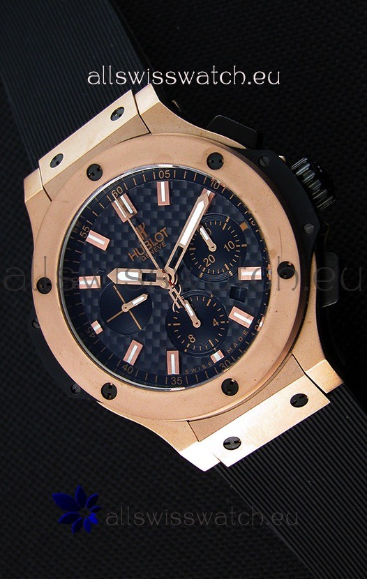 Hublot Big Bang Carbon Dial Pink Gold Case Swiss Replica Watch : 1:1 Mirror Replica 