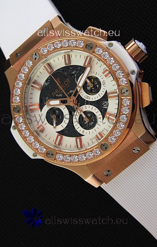 Hublot Big Bang Diamonds Bezel Watch in Pink Gold Case Swiss Replica Watch