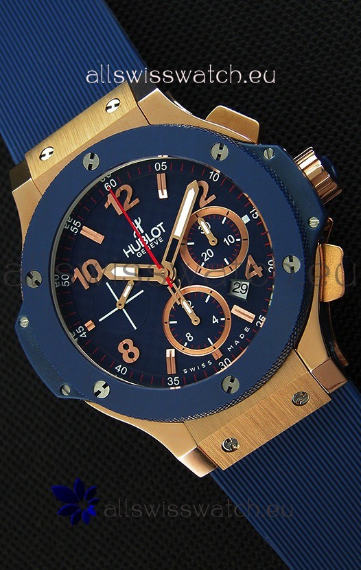 Hublot Big Bang Blue Pink Gold Case Swiss Replica Watch 1:1 Mirror Replica