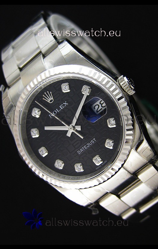 Rolex Datejust 36MM Cal.3135 Movement Swiss Replica Watch in Black Printed Dial