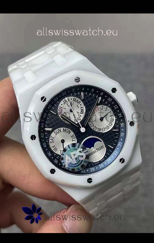 Audemars Piguet Royal Oak Perpetual Calendar Swiss Replica White PVD Casing in Blue Dial 