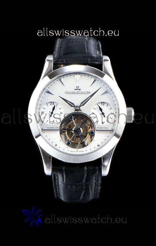 Jaeger LeCoultre Perpetual Tourbillon 904L Steel Case White Dial Swiss Replica Watch 