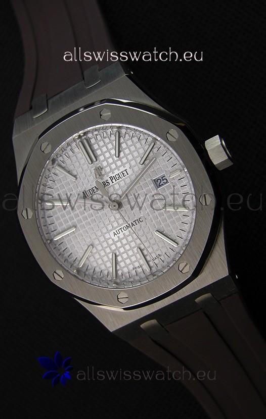 Audemars Piguet Royal Oak 41MM Silver Dial Rubber Strap - 1:1 Mirror Ultimate Edition