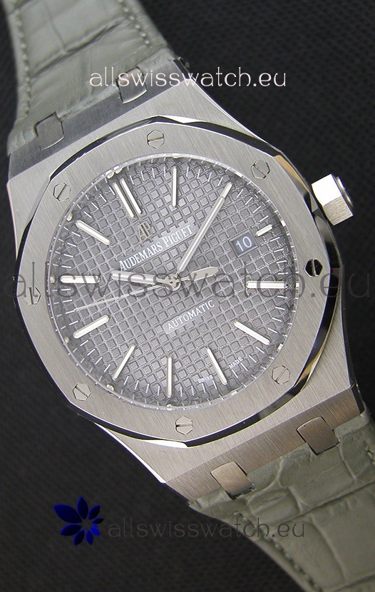 Audemars Piguet Royal Oak 41MM Grey Dial Leather Strap - 1:1 Mirror Ultimate Edition