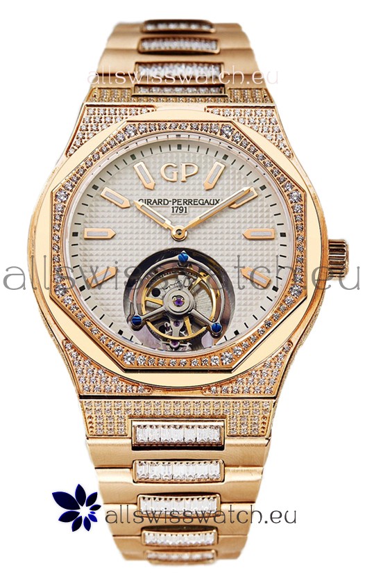 Girard Perregaux Laureato Tourbillon 1:1 Mirror Swiss Replica Watch Rose Gold Casing 