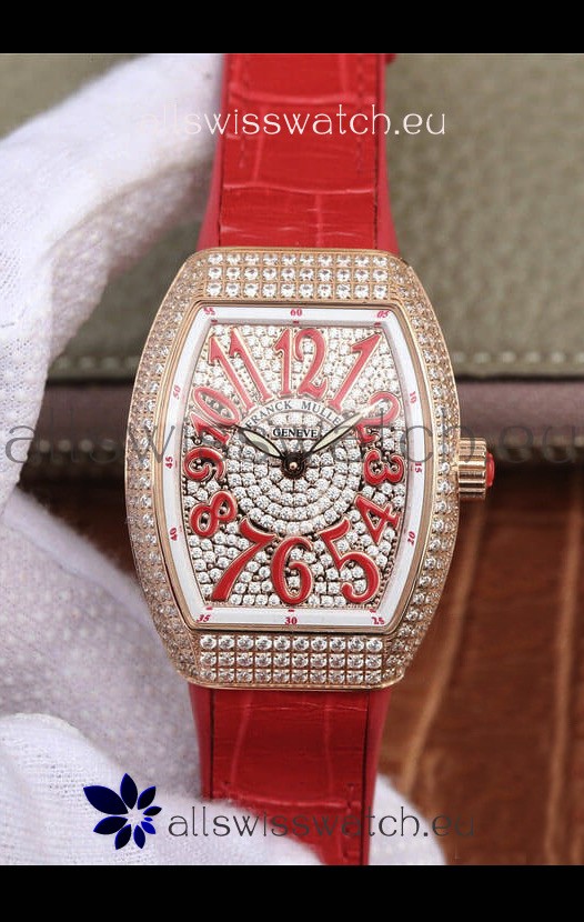 Franck Muller Vanguard Ladies 1:1 Mirror Swiss Replica Watch 32MM Wide Rose Gold Casing