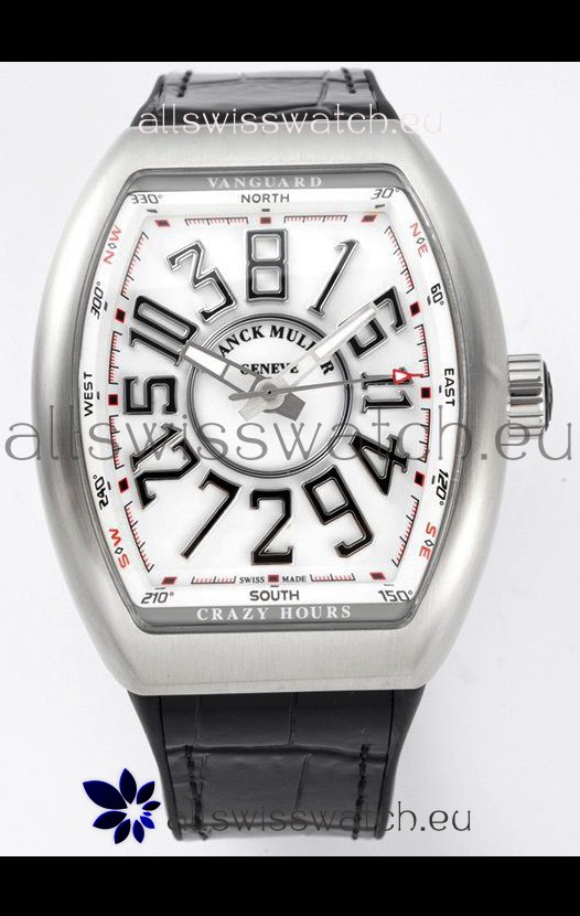 Franck Muller Vanguard Crazy Hours in Stainless Steel - White Dial Swiss Replica Watch 