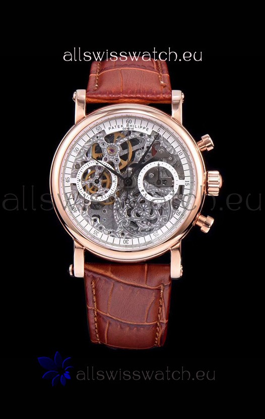 Patek Philippe Complications Skeleton Chronograph Watch in Rose Gold 