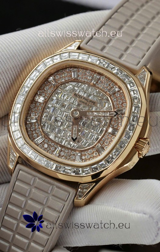 Patek Philippe Aquanaut 5062/450R-001 Rose Gold Diamonds Paved Swiss Replica Watch 