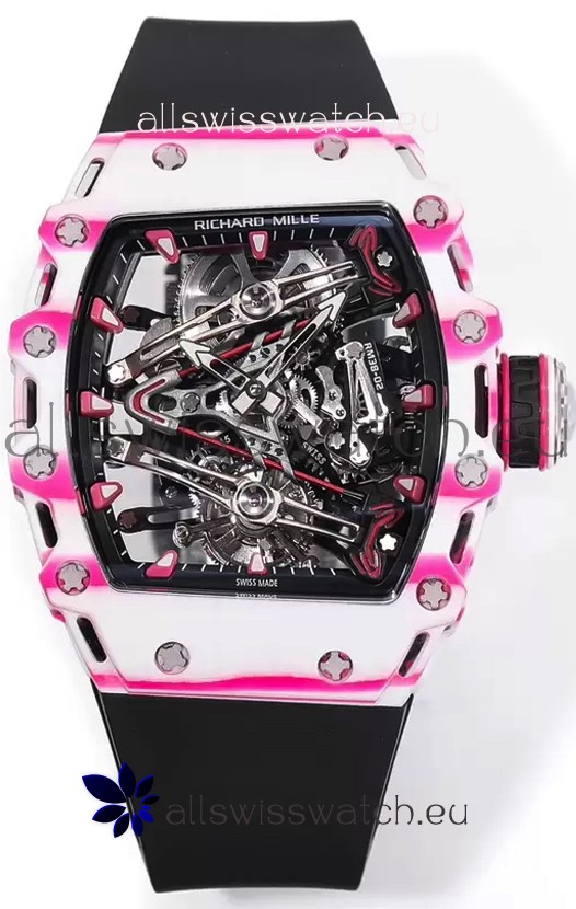 Richard Mille RM38-02 White/Pink Carbon Bubba Watson Black Rubber Tourbillon Movement 1:1 Mirror Replica