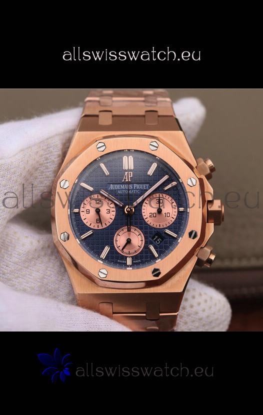 Audemars Piguet Royal Oak Chronograph Blue Dial Rose Gold on 904L Steel - 1:1 Mirror Replica