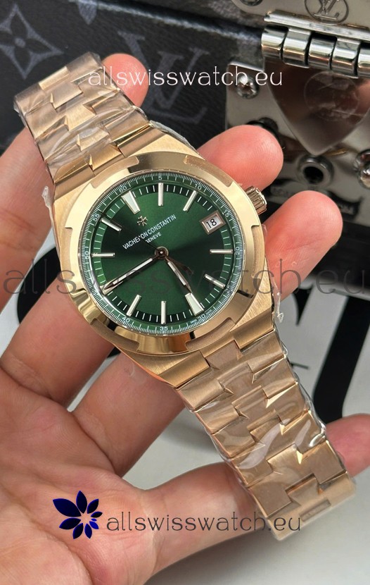 Vacheron Constantin Super Clone Overseas 1:1 Mirror Swiss Replica Watch in Rose Green Steel Dial