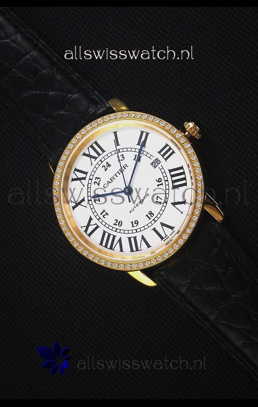 Cartier "Ronde De Cartier" Yellow Gold Case watch with Lab Created Diamonds Bezel