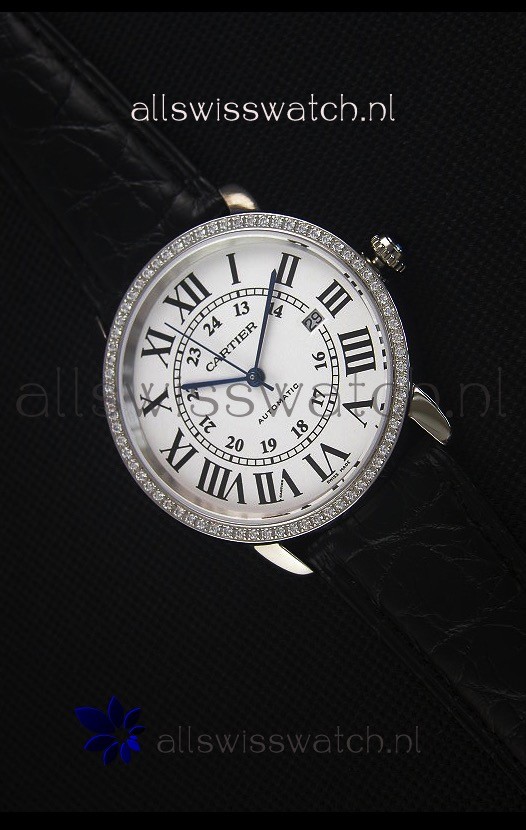 Cartier "Ronde De Cartier" Stainless Steel Case watch with Lab Created Diamonds Bezel