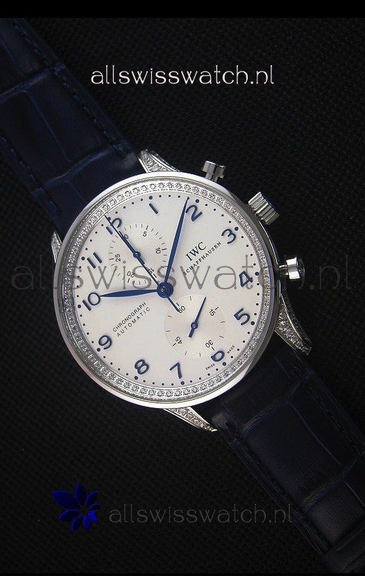 IWC Portuguese Chronograph White Dial with Diamonds 1:1 Mirror Replica Watch