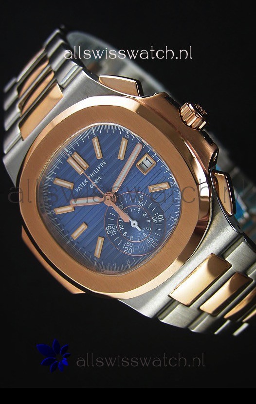 Patek Philippe Nautilus 5980 Chronograph Two Tone Case Blue dial - 1:1 Mirror Replica