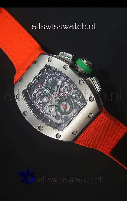 Richard Mille RM011 Filipe Massa Titanium Case Swiss Replica Watch in Orange Nylon Strap
