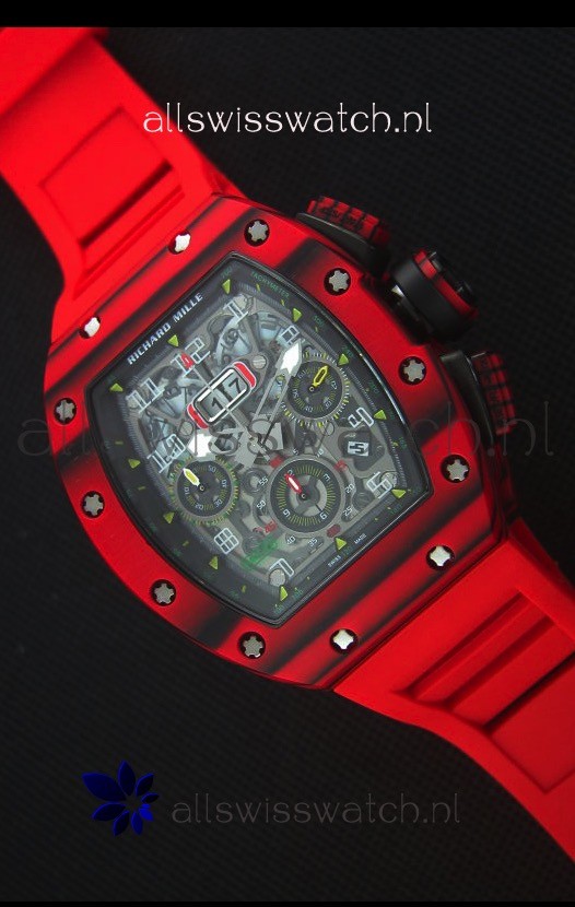 Richard Mille RM011-03 One Piece Red Forged Carbon Case Watch in Red Strap