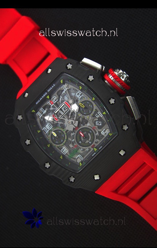 Richard Mille RM011-03 One Piece Black Forged Carbon Case Watch in Red Strap