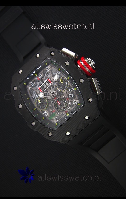 Richard Mille RM011-03 One Piece Black Forged Carbon Case Watch in Black Strap