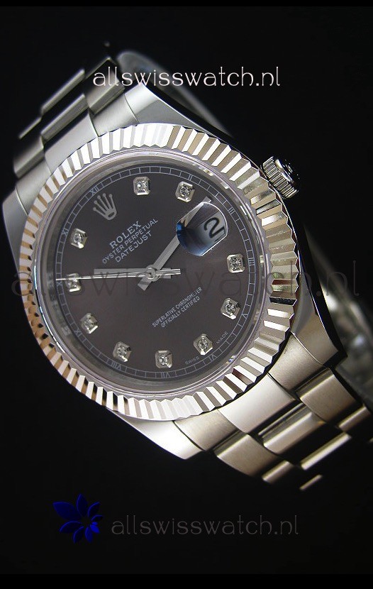 Rolex Datejust II 41MMwith Cal.3136 Movement Swiss Replica Watch in Grey Dial Diamonds Markers