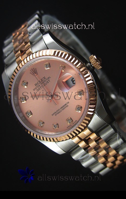 Rolex Datejust Replica Watch Rose Gold with Diamonds Dial in 36MM with 3135 Swiss Movement 