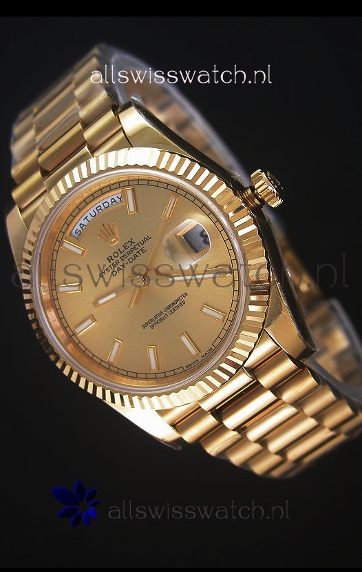 Rolex Day-Date 40MM Replica Watch in Gold Dial Stick Markers Cal.3255 Swiss Movement