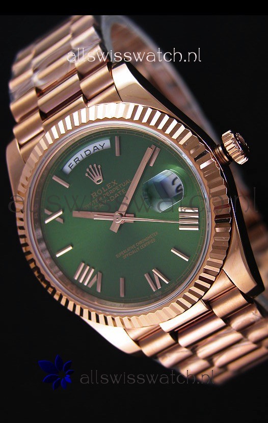 Rolex Day-Date 40MM Rose Gold in Green Dial with Roman Hour Numerals