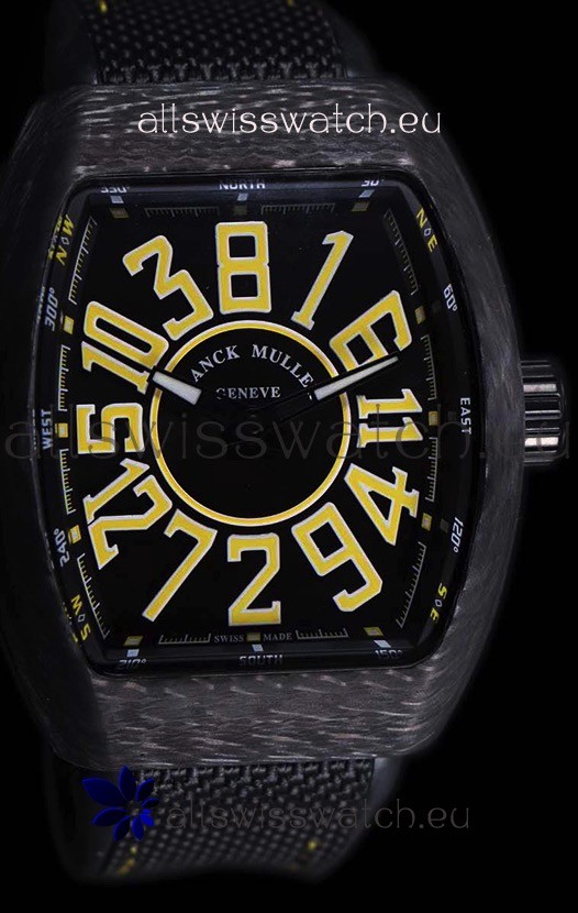 Franck Muller Vanguard Carbon Casing Black Indexes Swiss Watch