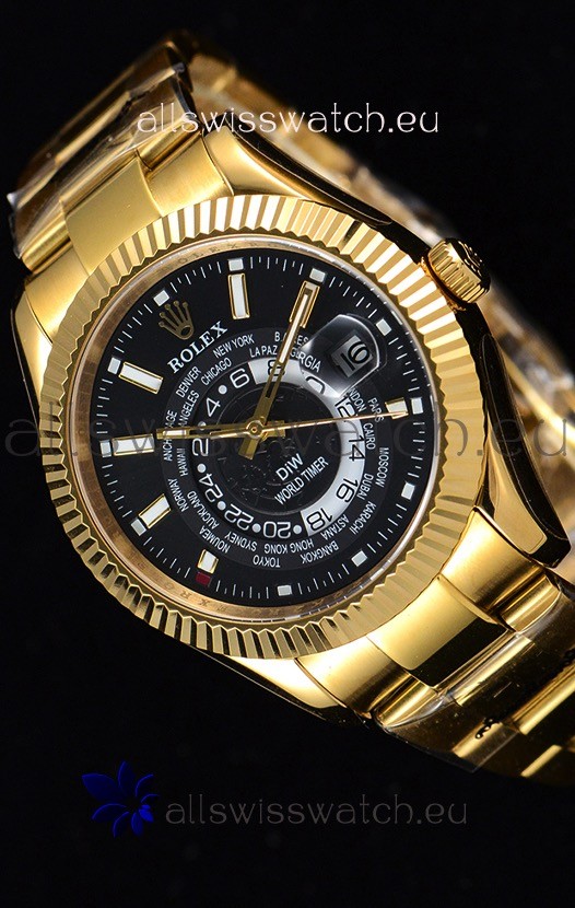 Rolex SkyDweller Swiss Watch in 18K Yellow Gold Case - DIW Edition Black Dial 