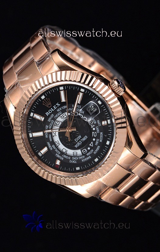 Rolex SkyDweller Swiss Watch in 18K Rose Gold Case - DIW Edition Black Dial 