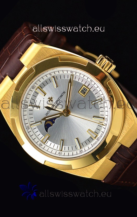 Vacheron Constantin Overseas MoonPhase Yellow Gold Swiss Watch in Brown Strap