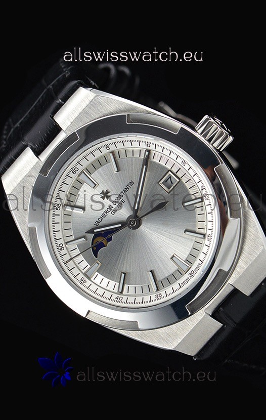 Vacheron Constantin Overseas MoonPhase Stainless Steel Swiss Watch in Black Strap