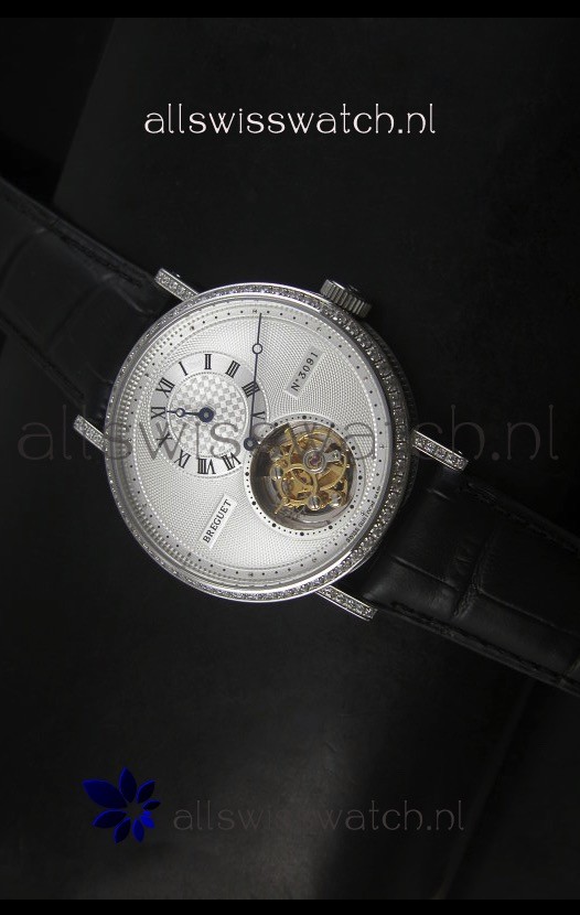 Breguet Classique Tourbillon Swiss Replica Watch in Stainless Steel with Diamonds Bezel