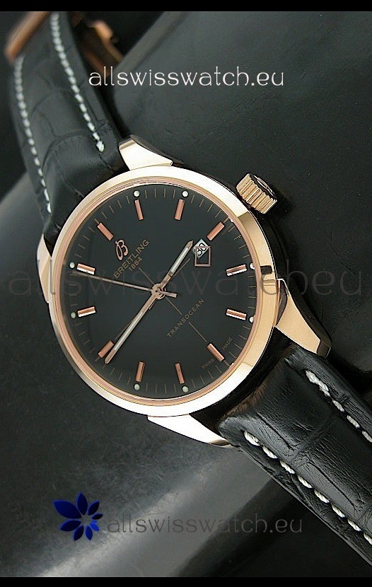 Breitling Transocean Rose Gold Black Dial Swiss Watch