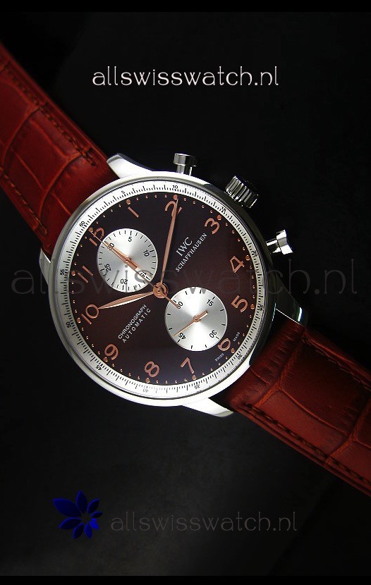 IWC Portuguese Chronograph Swiss Replica Watch in Steel Case - 1:1 Mirror Replica Edition