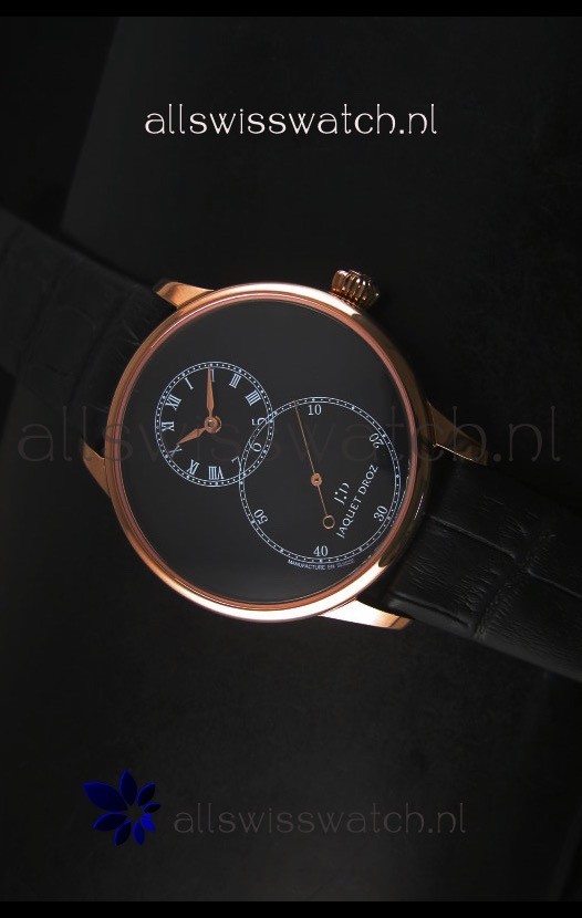 Jaquet Droz Grande Seconde Black Enamel Stainless Rose Gold Case in Black Dial