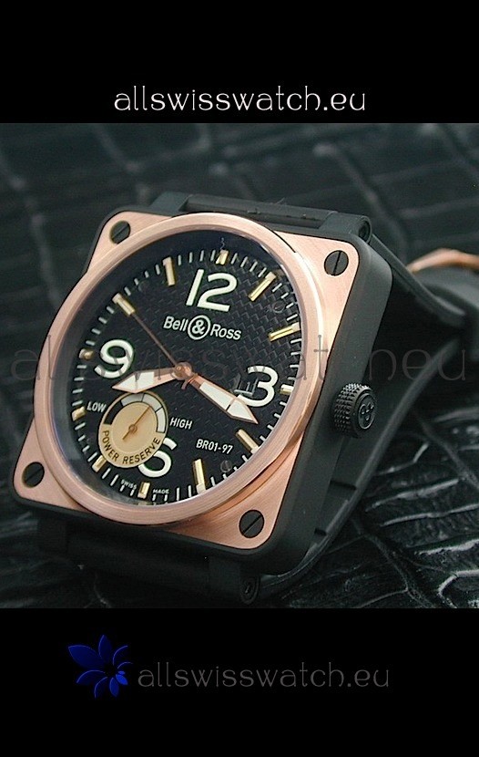 Bell and Ross BR01 97 Power Reserve Rose Gold Watch in Black Dial