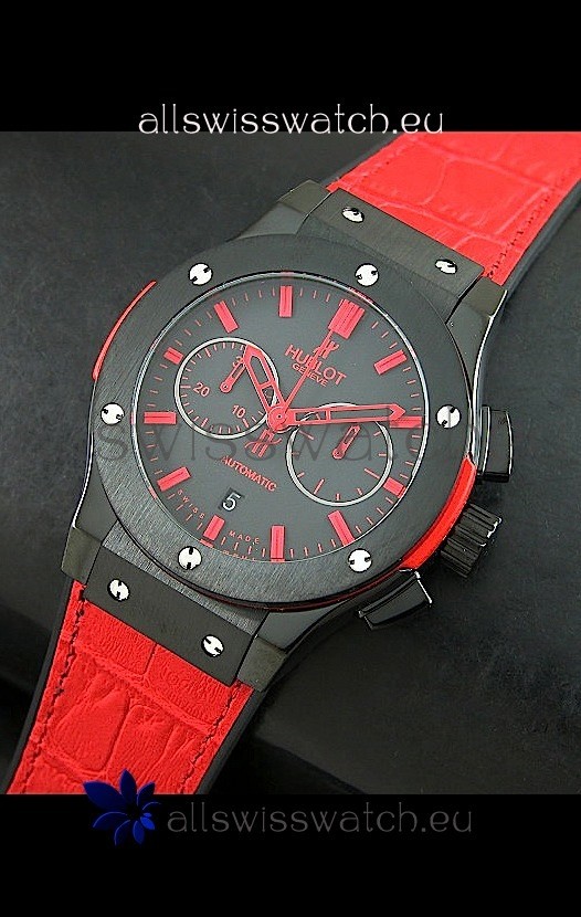 Hublot Big Bang Classic Fusion Swiss Replica PVD Watch in Red Strap