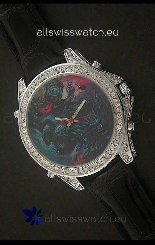 Five Time Zones J&C Imitations Japanese Watch in Full Diamonds