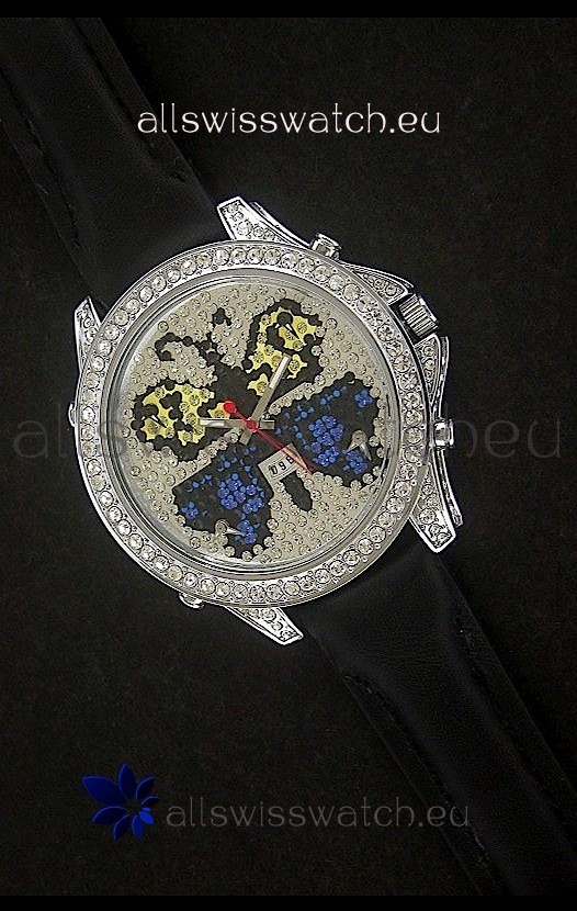 Five Time Zones J&C Clone Watch in Full Diamonds