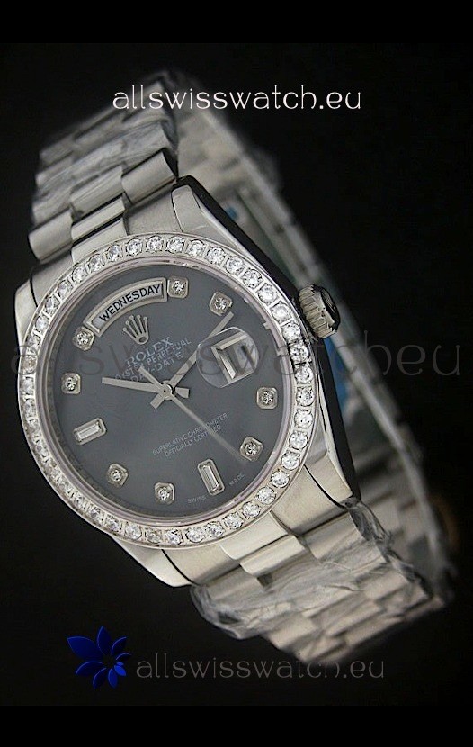 Rolex Day Date Just Japanese Replica Watch in Black Dial 